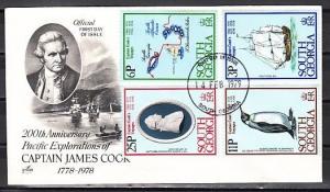 South Georgia, Scott cat. 52-55. Explorer Ct. Cook. Penguin. First day cover. ^