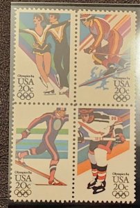 US Scott # 2067-2070; 20c Winter olympics, 1984; MNH, og; VF centering; Block 4