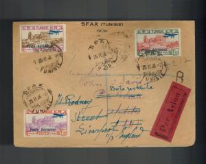 1928 SFAX Tunisia Airmail Cover to England Forwarded # C7-C9