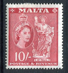 Malta 1956 QEII. 10s carmine red. MH. SG281.