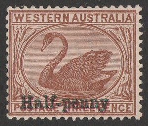 WESTERN AUSTRALIA 1895 Swan ½d/3d overprint in red & green wmk crown CA. MNH **.