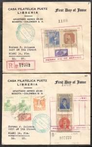 COLOMBIA 1947 Pan-American Press Congress Set 2 FDCs Sc 552-553,C146-C147