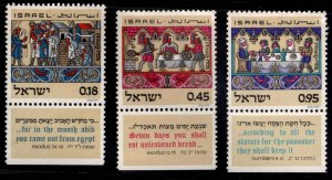 ISRAEL Scott 484-486 MNH**  Exodus Passover stamp set with tabs