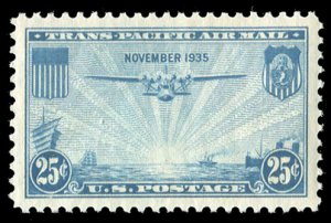 United States, Air Post #C20 CatSMQ $175, 1935 25c blue, never hinged, with 2...