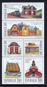 Sweden 2173a MNH, Historic Buildings Bookletpane from 1996.