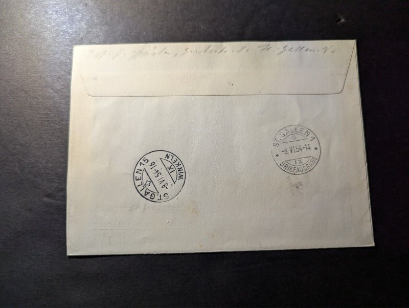 1954 Registered Switzerland Swissair Airmail Cover Zurich to St Gallen