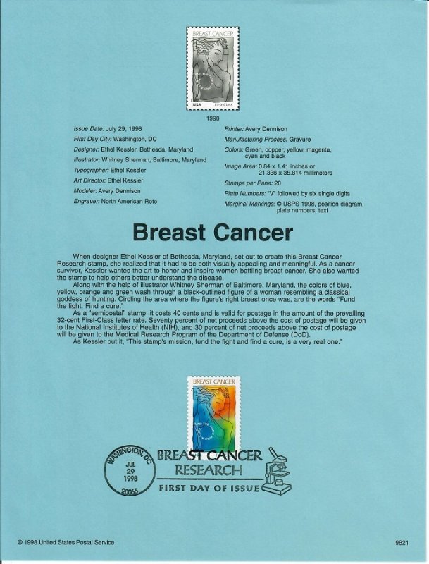 US SP1286 Breast Cancer Awareness Souvenir Page #B1