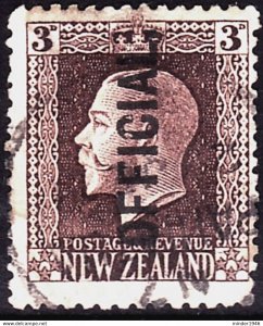 NEW ZEALAND 1915 KGV 3d Chocolate Official Perf 14 x 14.5 SGO100b Used