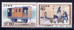 JAPAN Sc#1732-3 Horizontal Pair 1987 Railway Post Office Termination MNH