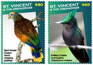 St. Vincent 2017 - Birds, Parrot, Hummingbird - Definitive Set of 2 Stamps - MNH