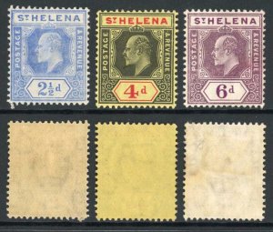 St Helena SG64/67b 1908 wmk Mult Crown set of 3 M/M Cat 25 pounds