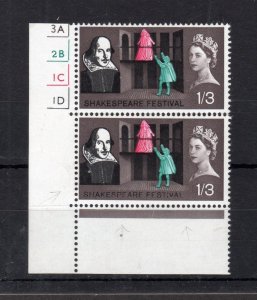 1/3 SHAKESPEARE (NON-PHOSPHOR) MOUNTED MINT PAIR + PRINTING ERROR