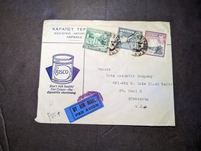 British Cyprus Airmail Cover Nicosia to St Paul MN USA Crisco