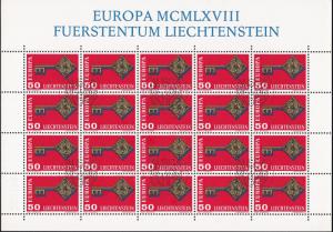 Liechtenstein # 442, Europa - Golden Key, Full Sheet, Used, 1/2 Cat.