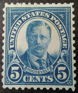 Scott #637 1927 T. Roosevelt Rotary Perf 11 x 101/2, MINT, XF LH, OG