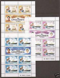 Tuvalu SG RW18 MNH. 1981 Royal Wedding souvenir sheets, SPECIMEN overprints, VF