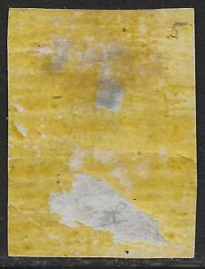 Turkey 1863 Tughra 20pa Black/Yellow on THICK PAPER Scott #6 VG-H CV $250.00