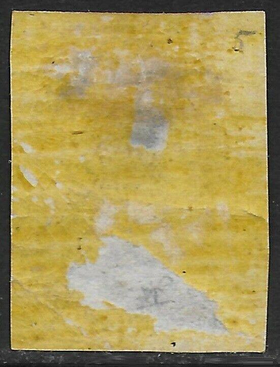 Turkey 1863 Tughra 20pa Black/Yellow on THICK PAPER Scott #6 VG-H CV $250.00