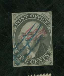 U.S. #9X1 Used F-VF blue pen cancel tiny corner repair Cat $900