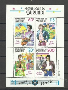 BURUNDI - MUSIC, ELVIS PRESLEY , JAGER, LENNON ,JAKSON , MNH