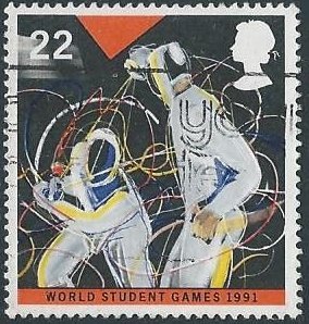 Great Britain 1378 (used) 22p World Student Games: fencing (1991)