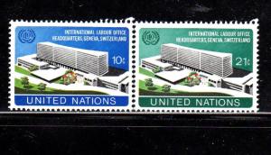 UNITED NATIONS #244-245  1973  ILO  HEADQUARTERS        MINT VF NH O.G   a