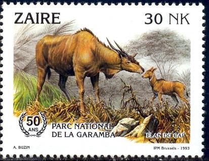 Cape Eland, Natl. Game Parks, 50th Anniv., Zaire SC#1403 MNH