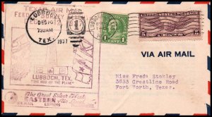 US Texas Airmail Feeder Survey Flight Lubbock,TX 1937 Cover