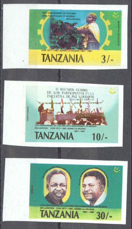 Tanzania Sc# 361-363 MNH IMPERF (ERROR) 1987 3sh-30sh Arush Declaration 20th