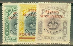 JE: Straits Settlements 134A-144 mint (143 no gum) CV $676.25; scan shows a few