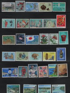 RYUKYU ISLANDS, MNH STOCK SHEET OF 31 STAMPS, 1969-1972