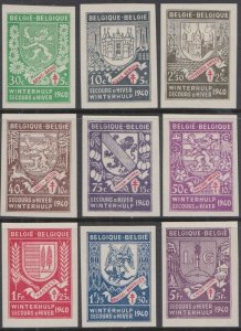 BELGIUM Sc# B279a-i VLH COATS of ARMS 9 DIFF CUT FROM SOUVENIR SHEET