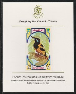 RAS AL KHAIMA 1972 BIRDS - WOODPECKER  imperf on FORMAT INTERNATIONAL PROOF CARD