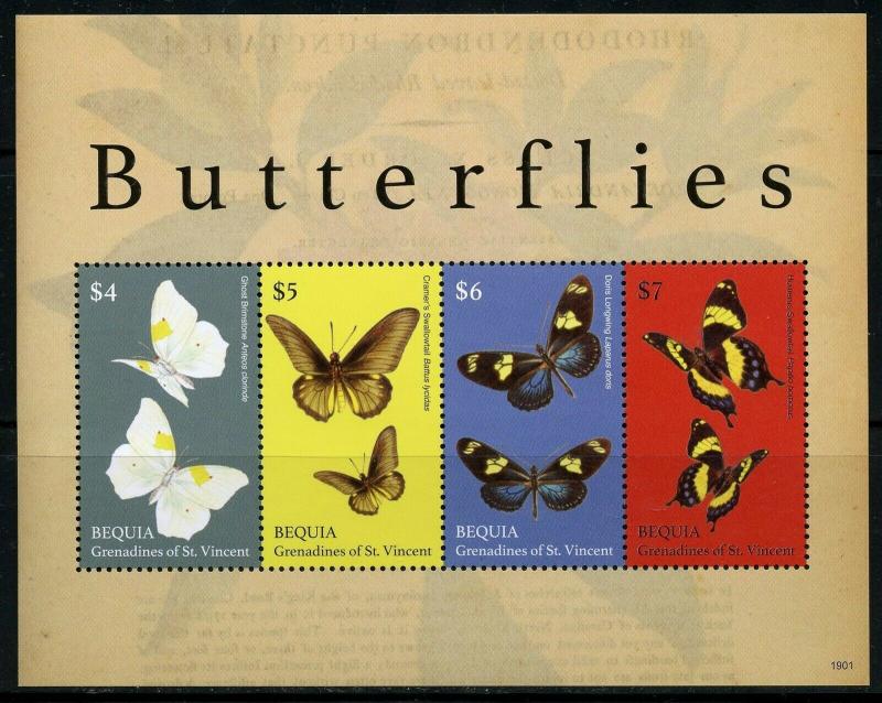 BEQUIA  2019 BUTTERFLIES  SHEET MINT NEVER HINGED