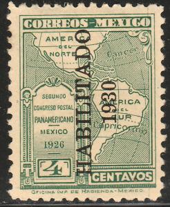 MEXICO 668, 4¢ HABILITADO 1930 PAN-AMERICAN POSTAL CONGRESS. UNUSED, H OG, VF.