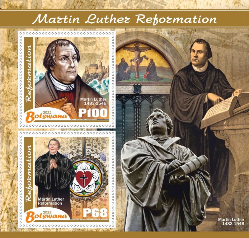 Stamps.Reforma, Martin Luther 2022 year 1+1 sheets perf Botswana