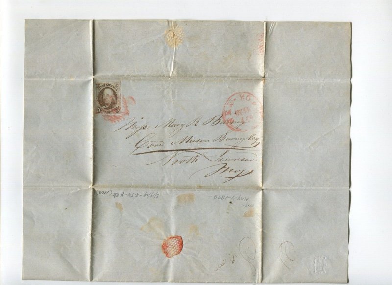 1 Franklin Imperf Used Stamp on Cover NY to North Swansea Massachusetts LV 1625