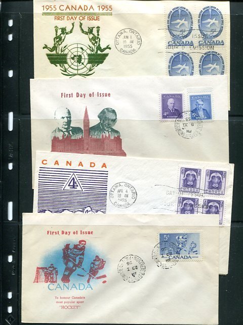 Canada 5 First Day covers from 1955  unaddressed  - Lakeshore Philatelics