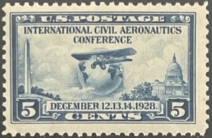 Scott #650 1928 5¢ Int'l. Civil Aeronautics Conference Modern Plane MNH OG