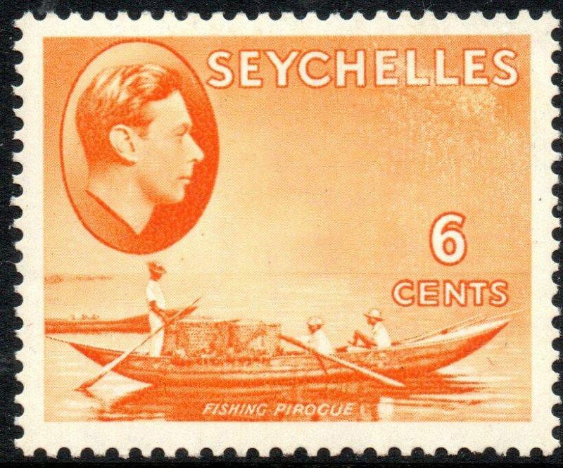1938 Seychelles Sg 137 6c orange 'Screen Damage' Very Lightly Mounted Mint