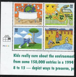 ALLY'S US Plate Block #2951-4 32c Kid’s Environment [4] MNH  F/VF [F-30b LL]