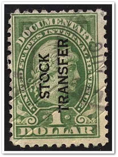 RD30 $1.00 Stock Transfer Stamp (1928) Cut Cancelled