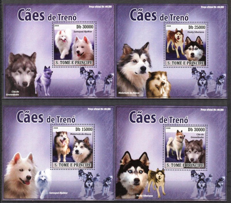 {028} Sao Tome & Principe 2008 Dogs 4 S/S Deluxe MNH**