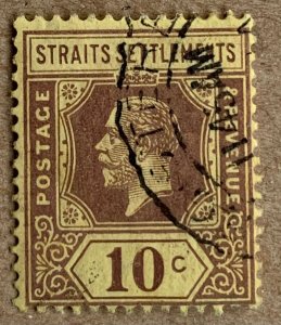 Straits Settlements 1927 KGV 10c pale yellow, used. Scott 191, CV $0.35. SG 231a