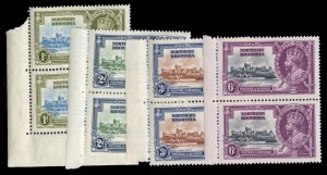 Northern Rhodesia 18-21, $85, 1935 Silver Jubilee, pairs, never hinged