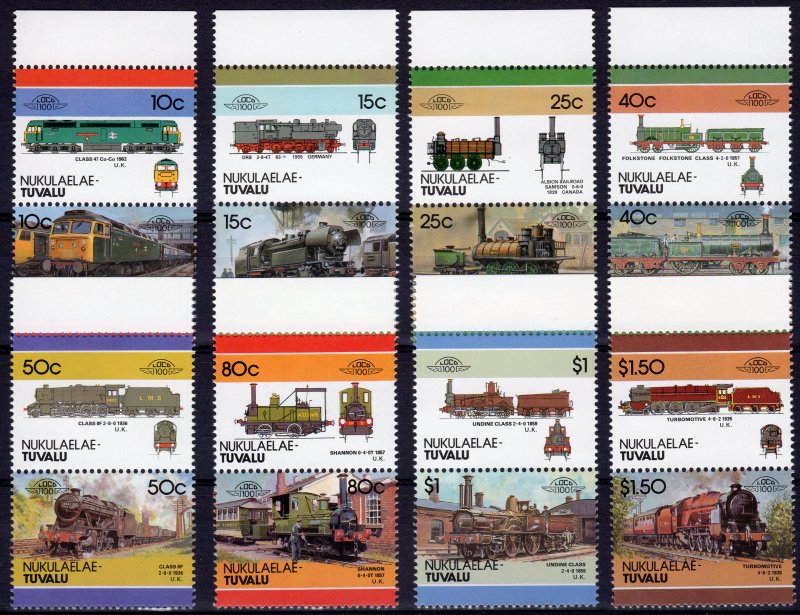 Tuvalu-Nukulaelae 1986 LOCOMOTIVES 4th.series (16) 8 Pairs MNH