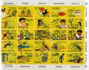 VENEZUELA CHRISTMAS 1986 HEALTH LABELS SHEET OF 25 DIFF MNH BIN $10.00 MEDICINE