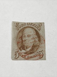 # 1 Franklin 5C Used Red Cancel Very Good / Fine