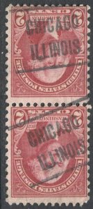 US Sc 707 Used pair 2c Washington, EFO ERROR - Inverted  CHICAGO Precancel F-VF