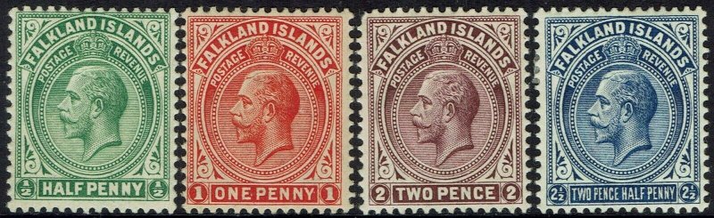 FALKLAND ISLANDS 1912 KGV ½D - 2½D WMK MULTI CROWN CA